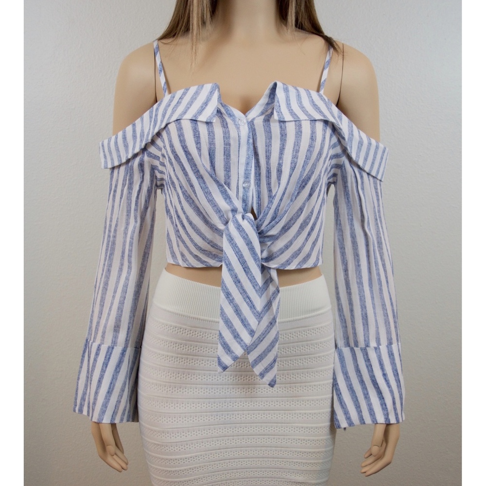 Long Sleeve Striped Off Shoulder Crop Top #1217